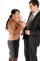 Young manager colleagues on the white background