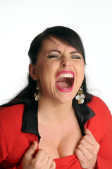 Atractive brunette woman in red sweater