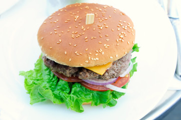 American cheese burger with fresh salad