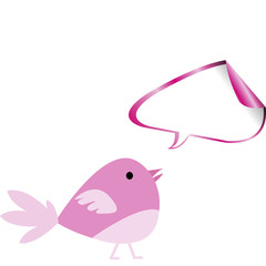 pink bird with chat bubble