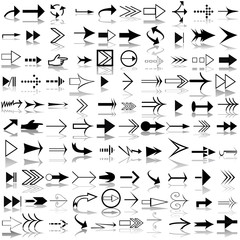set of 100 arrows with shadows