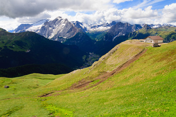 Summer view of Dolomites valley