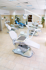 Interior of a dental clinic , dental chair and equipment