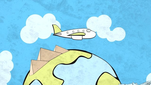 HD cartoon airplane flying around the globe