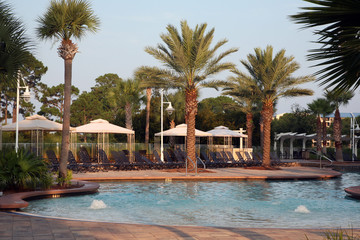 Resort swimming pool with cabanas