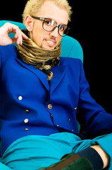 Man with blue jacket in studio shooting