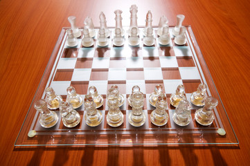 Set of chess figures on the playing board