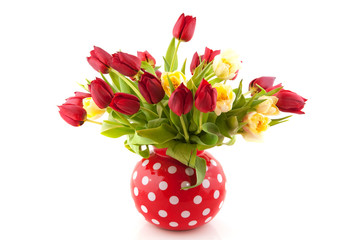 Tulips in cheerful vase