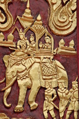 Fototapeta na wymiar art carving, Wat Charoenphon, Tha Kon Yang, Kantarawichai