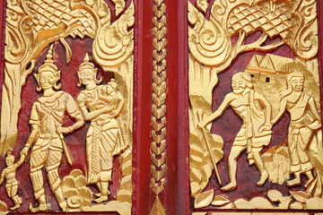 Fototapeta na wymiar art carving, Wat Charoenphon, Tha Kon Yang, Kantarawichai