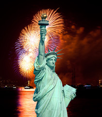 The Statue of Liberty and July 4th firework