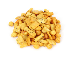 Large serving of rice cracker snack mix