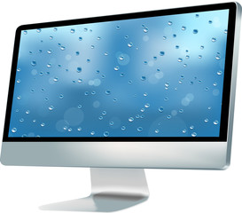 Desktop computer with water drops background