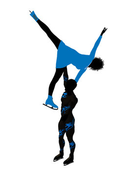 African American Couple Ice Skating Silhouette