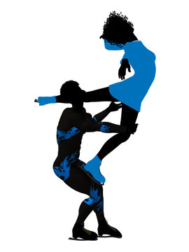 African American Couple Ice Skating Silhouette