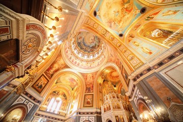 Fototapeta na wymiar CCathedral of Christ the Saviour. fresco on ceiling and walls.
