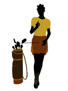 African American Female Golf Player Illustration Silhouette