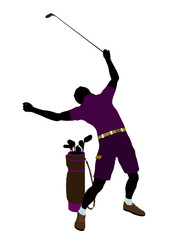 African American Male Golf Player Illustration Silhouette