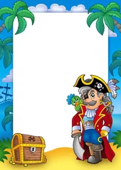 Papier Peint photo autocollant Pirates Cadre avec noble corsaire et coffre