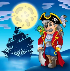 Deurstickers Piraten Edele zeerover met scheepssilhouet