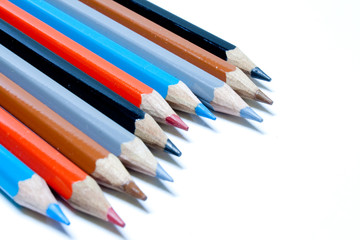 coloured pencils on white background