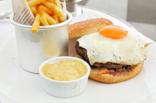 American cheese burger with French-fries