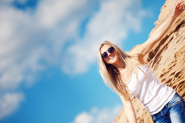 young girl the blonde in jeans