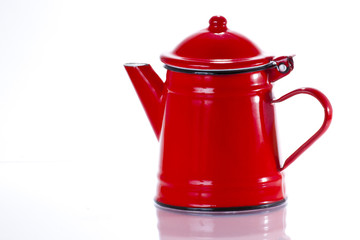 red metallic teapot