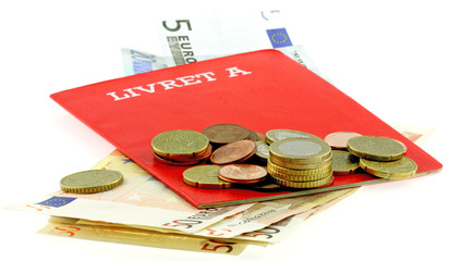 livret a et argent, fond blanc