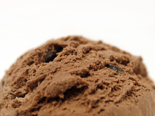 Chocolate ice cream scoop on white background