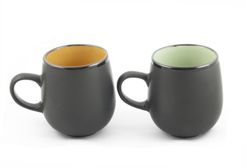 Two black cups on white background