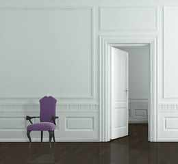 Stanza vuota con porta e sedia