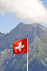 Schweizer Flagge mir Bergen