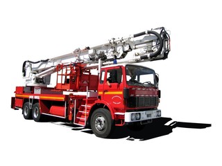 Camion de pompiers  ' bras élévateur articulé ' - obrazy, fototapety, plakaty