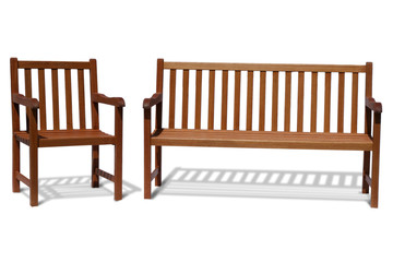 wood chair  and bench