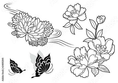 すべての美しい花の画像 ラブリー和風 花 イラスト モノクロ