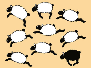 Nine Individual Frolicking Sheep
