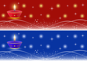 Diwali Banners with Decorative Lamps