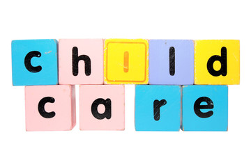 childcare  in toy play block letters with clipping path