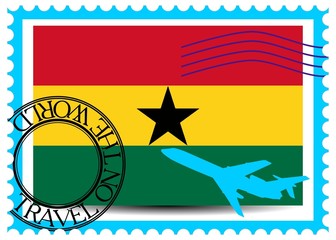 Stamp "Ghana (Accra), travel by plane on the world" vector