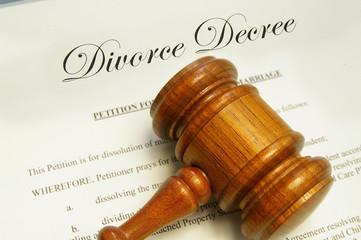 legal gavel on top of divorce papers