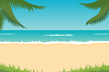 Fototapeta na wymiar Beach, sea, waves, palms