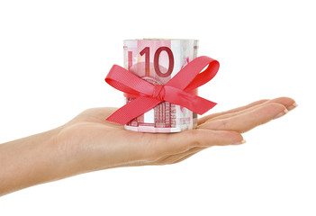 Euros wrapped in a bow