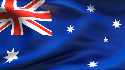 Obraz na płótnie Canvas Creased Australia satin flag in wind with seams and wrinkle
