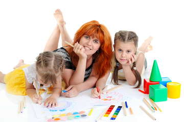 Fototapeta premium Mom and daughter painted