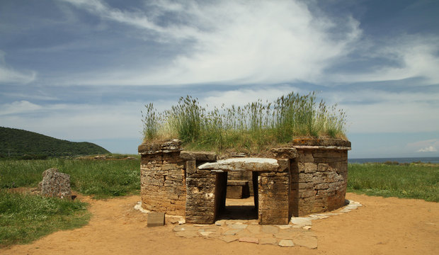 etruscan tomb in  Baratti archaeological site, Tuscany
