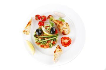 grilled chicken meat drumstick on white