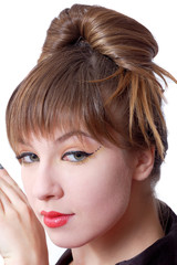 Portrait of beautiful smiiling girl in kimono