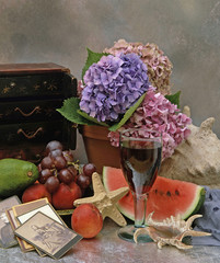 romantic still life with a hortensias