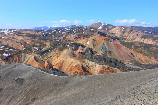 Colourful mountains of landmannalaugar - view from Blahnukur